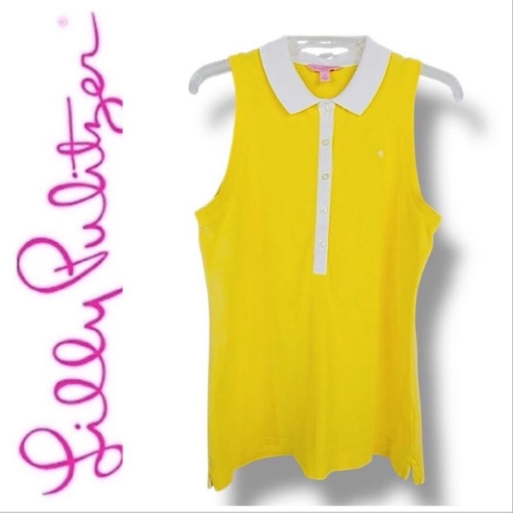 LILLY PULITZER VTG SLEEVELESS YELLOW AND WHITE POLO TOP SZ M - Picture 9 of 9